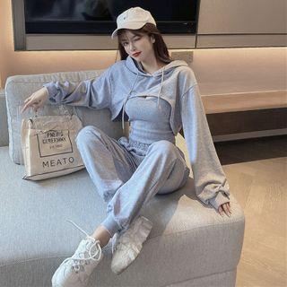 Set: Cropped Hoodie + Camisole Top + Sweatpants
