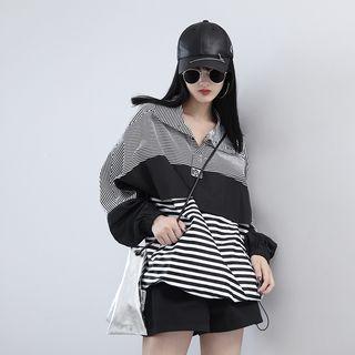 Patchwork High-neck Striped Top