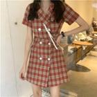 Plaid Short-sleeve Slim-fit Shirtdress