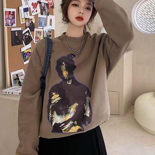 Print Long-sleeve Sweatshirt Khaki - One Size