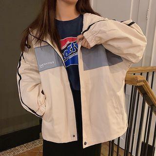 Lettering Stripe-side Hooded Zip Jacket