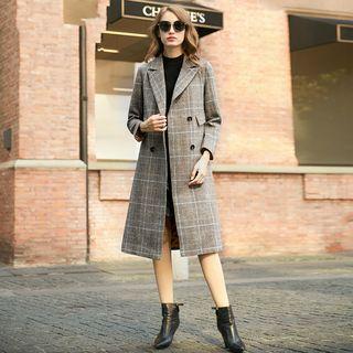 Double Buttoned Plaid Woolen Coat