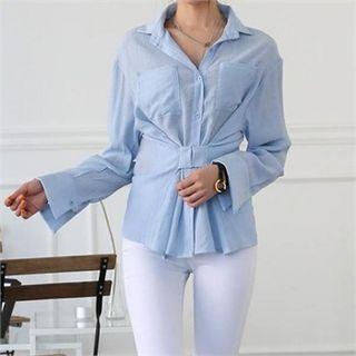 Dual-pocket Tie-waist Blouse