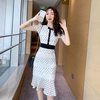 Short-sleeve Cold Shoulder Dotted Mermaid Dress
