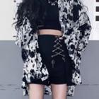 Long-sleeve Print Shirt / Chain Mini A-line Skort