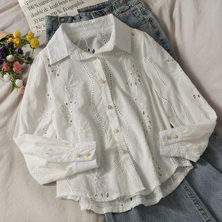 Eyelet Loose-fit Shirt White - One Size