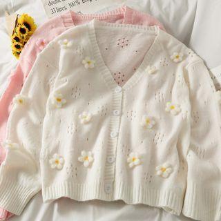 Eyelet Flower-accent Light Knit Top