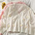 Eyelet Flower-accent Light Knit Top