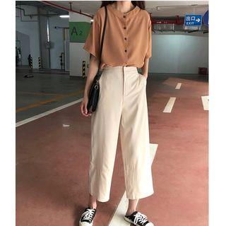 Elbow-sleeve Shirt / Cropped Wide-leg Dress Pants