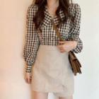 Set: Gingham Shirt + Asymmetrical Mini Pencil Skirt