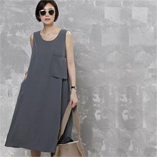 Patch-pocket Long Sleeveless Dress