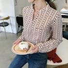 Open-placket Patterned Blouse Cream - One Size