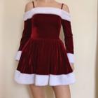 Fluffy Christmas Off-shoulder Velvet A-line Dress