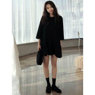 3/4-sleeve Ruffle-hem Minidress