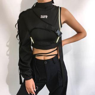 Reflective One-shoulder Halter-sleeve Top