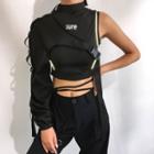 Reflective One-shoulder Halter-sleeve Top