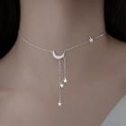 Moon & Star Rhinestone Sterling Silver Choker 1 Pc - Silver - One Size