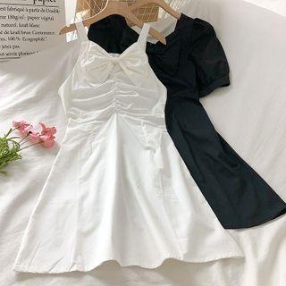 Bow Short-sleeve Frilled A-line Dress