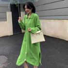 Long-sleeve Midi Knit Collared Dress