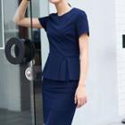 Set: Short-sleeve Peplum Top + Dress Pants / + Skirt