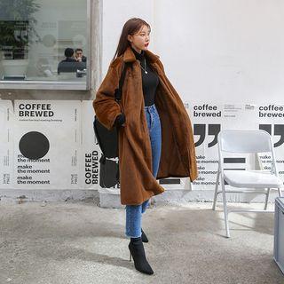 Collared Faux-fur Coat With Sash