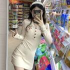 Long-sleeve Cherry Print Knit Dress