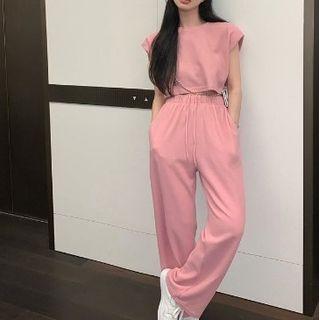 Cap-sleeve Plain T-shirt / Sweatpants