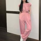 Cap-sleeve Plain T-shirt / Sweatpants