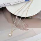 Faux Pearl Pendant Layered Alloy Necklace 01 - Gold - One Size