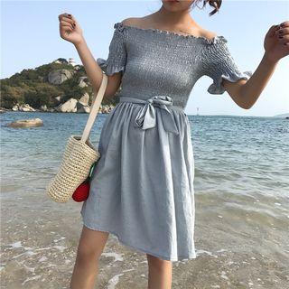 Off-shoulder Smocked A-line Dress