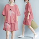 Set: Short-sleeve Cartoon Print T-shirt + Shorts