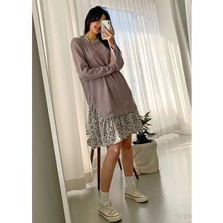 Tall Size Floral-hem Napped Pullover Dress