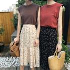 Plain Tank Top / Floral Print Midi Skirt