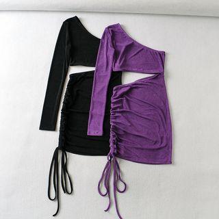 One-shoulder Cutout Drawstring Sheath Dress