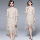 Bell-sleeve Ruffled Mesh A-line Dress