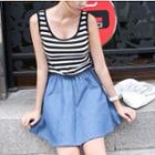 Sleeveless Denim Hem Stripe Dress