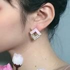Rhinestone Ear Stud 1 Pair - Ab0156 - Silver Rhinestone - Light Pink - One Size