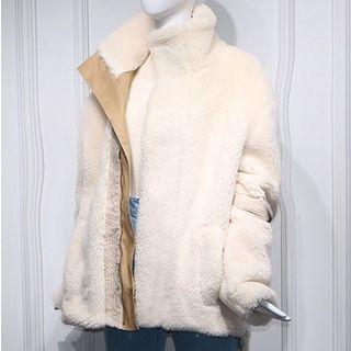 Faux Shearling Zip Jacket / Boot-cut Jeans