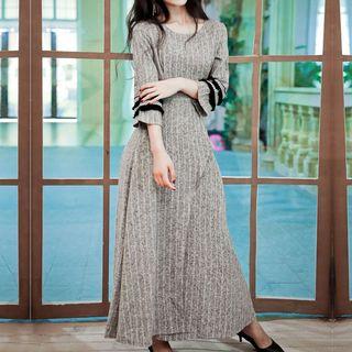 3/4-sleeve Striped Maxi A-line Dress