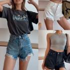 High Waist Fray-hem Denim Shorts