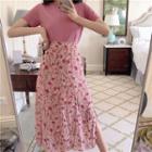 Floral Print Side-slit Chiffon Skirt