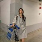 3/4-sleeve Cutout T-shirt Dress Melange Gray - One Size