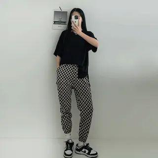 Drawcord Checked Jogger Pants