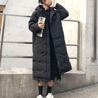 Hooded Padded Long Jacket Black - One Size