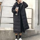 Hooded Padded Long Jacket Black - One Size