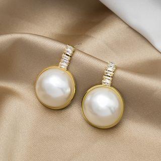 Rhinestone Faux Pearl Dangle Earring E1458-8 - 1 Pr - Gold - One Size