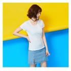 Set Of 2: Short-sleeve Printed / Plain T-shirt