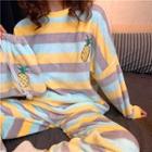 Pineapple Embroidered Striped Pullover / Pants / Midi Sleep Dress / Set