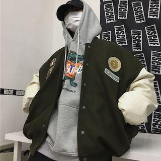 Couple Matching Color Block Applique Baseball Jacket