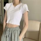 Short-sleeve Cropped Lace Trim T-shirt